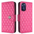 For Motorola Moto G Stylus 4G 2022 Rhombic Texture Flip Leather Phone Case with Lanyard(Rose Red)