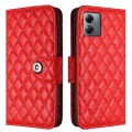 For Motorola Moto G14 Rhombic Texture Flip Leather Phone Case with Lanyard(Red)