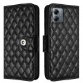 For Motorola Moto G14 Rhombic Texture Flip Leather Phone Case with Lanyard(Black)