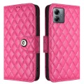 For Motorola Moto G14 Rhombic Texture Flip Leather Phone Case with Lanyard(Rose Red)