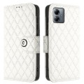 For Motorola Moto G14 Rhombic Texture Flip Leather Phone Case with Lanyard(White)