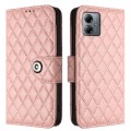 For Motorola Moto G14 Rhombic Texture Flip Leather Phone Case with Lanyard(Coral Pink)