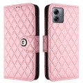 For Motorola Moto G14 Rhombic Texture Flip Leather Phone Case with Lanyard(Pink)
