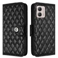 For Motorola Moto G53 / G23 / G13 Rhombic Texture Flip Leather Phone Case with Lanyard(Black)