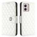 For Motorola Moto G53 / G23 / G13 Rhombic Texture Flip Leather Phone Case with Lanyard(White)