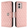 For Motorola Moto G53 / G23 / G13 Rhombic Texture Flip Leather Phone Case with Lanyard(Coral Pink)