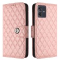 For Motorola Moto G54 Rhombic Texture Flip Leather Phone Case with Lanyard(Coral Pink)