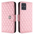 For Motorola Moto G54 Rhombic Texture Flip Leather Phone Case with Lanyard(Pink)