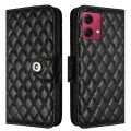 For Motorola Moto G84 Rhombic Texture Flip Leather Phone Case with Lanyard(Black)