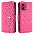 For Motorola Moto G84 Rhombic Texture Flip Leather Phone Case with Lanyard(Rose Red)