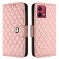For Motorola Moto G84 Rhombic Texture Flip Leather Phone Case with Lanyard(Coral Pink)
