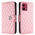 For Motorola Moto G84 Rhombic Texture Flip Leather Phone Case with Lanyard(Pink)