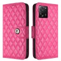For Xiaomi 13T / 13T Pro Rhombic Texture Flip Leather Phone Case with Lanyard(Rose Red)