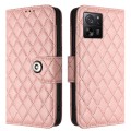 For Xiaomi 13T / 13T Pro Rhombic Texture Flip Leather Phone Case with Lanyard(Coral Pink)