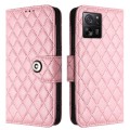 For Xiaomi 13T / 13T Pro Rhombic Texture Flip Leather Phone Case with Lanyard(Pink)