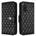 For Xiaomi Redmi Note 11S / Note 11 Global Rhombic Texture Flip Leather Phone Case with Lanyard(Blac
