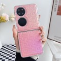 For Huawei P50 Pocket Pearlescent Paint Gradient Geometric Leather Phone Case(Pink)