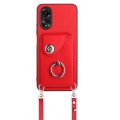 For OPPO A58/A58x/A1x/A2x Organ Card Bag Ring Holder Phone Case with Long Lanyard(Red)