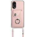 For OPPO A38 4G / A18 4G Global Organ Card Bag Ring Holder Phone Case with Long Lanyard(Pink)
