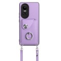 For OPPO Reno10/Reno10 Pro 5G Global Organ Card Bag Ring Holder Phone Case with Long Lanyard(Purple)