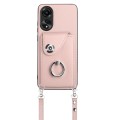 For OPPO A78 4G Global Organ Card Bag Ring Holder Phone Case with Long Lanyard(Pink)