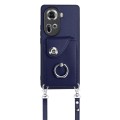 For OPPO Reno11 Global Organ Card Bag Ring Holder Phone Case with Long Lanyard(Blue)