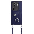 For OPPO Reno11 Pro Global Organ Card Bag Ring Holder Phone Case with Long Lanyard(Blue)