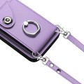 For OPPO Reno11 Pro Global Organ Card Bag Ring Holder Phone Case with Long Lanyard(Purple)