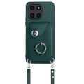 For Honor X6a Organ Card Bag Ring Holder Phone Case with Long Lanyard(Green)