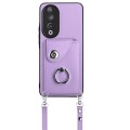 For Honor 90 Organ Card Bag Ring Holder Phone Case with Long Lanyard(Purple)