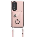 For Honor 90 Organ Card Bag Ring Holder Phone Case with Long Lanyard(Pink)