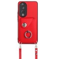 For Honor 90 Organ Card Bag Ring Holder Phone Case with Long Lanyard(Red)