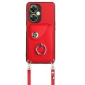For OnePlus Nord CE 3 Lite Organ Card Bag Ring Holder Phone Case with Long Lanyard(Red)