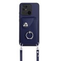 For Xiaomi Redmi 10C Organ Card Bag Ring Holder Phone Case with Long Lanyard(Blue)