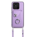 For Xiaomi Redmi 10C Organ Card Bag Ring Holder Phone Case with Long Lanyard(Purple)