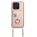 For Xiaomi Redmi 10C Organ Card Bag Ring Holder Phone Case with Long Lanyard(Pink)