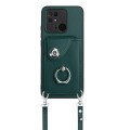 For Xiaomi Redmi 10C Organ Card Bag Ring Holder Phone Case with Long Lanyard(Green)