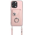 For Xiaomi Redmi 12 4G Global Organ Card Bag Ring Holder Phone Case with Long Lanyard(Pink)