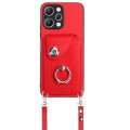 For Xiaomi Redmi 12 4G Global Organ Card Bag Ring Holder Phone Case with Long Lanyard(Red)