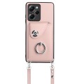 For Xiaomi Redmi Note 12 Pro Speed Organ Card Bag Ring Holder Phone Case with Long Lanyard(Pink)