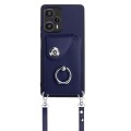 For Xiaomi Redmi Note 12 Turbo Organ Card Bag Ring Holder Phone Case with Long Lanyard(Blue)