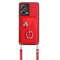 For Xiaomi Redmi Note 12 5G Global Organ Card Bag Ring Holder Phone Case with Long Lanyard(Red)