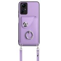 For Xiaomi Redmi Note 12S 4G Global Organ Card Bag Ring Holder Phone Case with Long Lanyard(Purple)