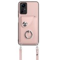For Xiaomi Redmi Note 12S 4G Global Organ Card Bag Ring Holder Phone Case with Long Lanyard(Pink)