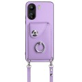 For Xiaomi Redmi 13C 4G / Poco C65 Organ Card Bag Ring Holder Phone Case with Long Lanyard(Purple)