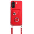 For Xiaomi Redmi 13C 4G / Poco C65 Organ Card Bag Ring Holder Phone Case with Long Lanyard(Red)