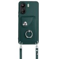 For Xiaomi Redmi 13C 4G / Poco C65 Organ Card Bag Ring Holder Phone Case with Long Lanyard(Green)