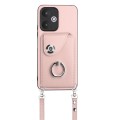 For Xiaomi Redmi 13C 5G / Redmi 13R Organ Card Bag Ring Holder Phone Case with Long Lanyard(Pink)