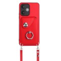 For Xiaomi Redmi 13C 5G / Redmi 13R Organ Card Bag Ring Holder Phone Case with Long Lanyard(Red)