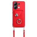 For Xiaomi Redmi Note 13 4G Global Organ Card Bag Ring Holder Phone Case with Long Lanyard(Red)